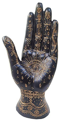 Palmistry Hand Resin Statue Telling Palm Reading, Ancient Mystical Palm with Lines and Symbols Sculpture for Palm Readers（Black）