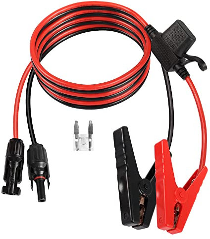 QIANRENON 12AWG Connettore del pannello solare al cavo di prolunga di ricarica con clip a coccodrillo clip della batteria al cavo del connettore solare, con fusibile da 25A,1,5 m/4,9 ft