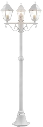 Lightbox 3 flammige Außen Stehlampe - klassische Outdoor Standleuchte - spritzwassergeschützt (IP44) - 2 m Höhe - Ø 58 cm - E27 Fassung - max. 60 W - aus Metall/Glas - in Weiß