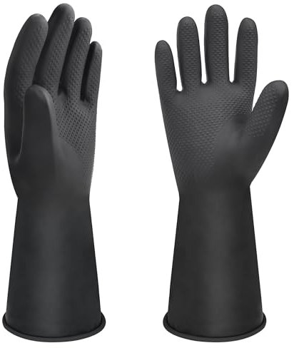 12 Heavy Duty Rubber Gloves Reusable Long Rubber Gloves Drain Cleaning Gloves Chemical Resistant Gloves Waterproof PPE Safety Work Gloves, Resist Strong Acid, Alkali and Oil, Non-Slip, 1 Pair