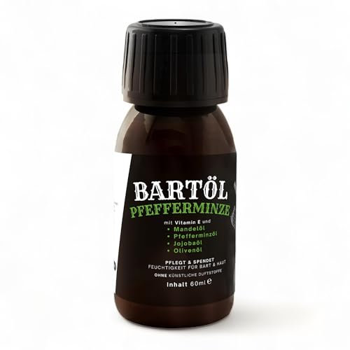 Bartöl 60 ml Bartpflege mit Jojobaöl, Mandelöl und Olivenöl (Pfefferminze)