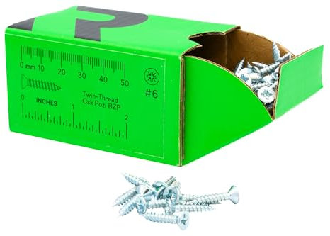 RIKA TWSR007 6 x 3/4in Twin-Thread CSK BZP Woodscrew 200pk Pozi Drive Versatile Timber Wood Screws For Use With Chipboard MDF Softwood Hardwood Masonry With Plug