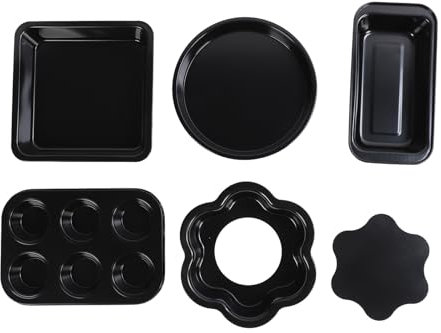 6-teiliges Backformen-Set, Antihaft-Backformen-Set aus Kohlenstoffstahl Mit Losem Boden Für Toast-Muffin-Pizza(Schwarz)