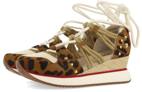 Zapatillas Abiertas Piel Leopardo Y CUÑA Rafia KEWASKUM