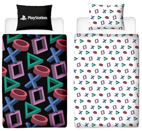 Play Station Official Single Duvet Cover Set, Abstract Design | Reversible 2 Sided Bedding Cover Official Merchandise Including Matching Pillow Case | Gaming Single Bed Quilt