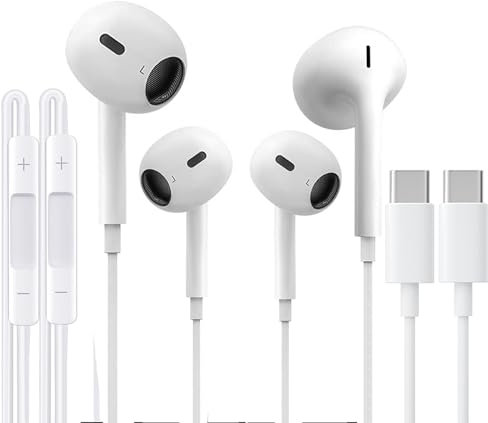 2PC Écouteurs USB C, écouteurs filaires Type-C avec microphone et contrôle du volume, écouteurs intra-auriculaires pour iPhone 16/16Pro/16Pro Max/15/15 Pro/15 Pro Max Compatible avec tous les IOS