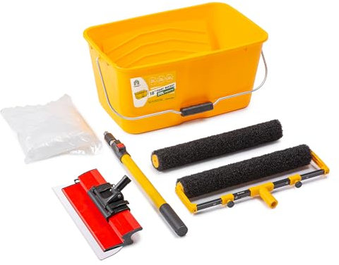 VOOMEY Juego de 10 rodillos de pintura de 18 pulgadas, hoja de desnatado para paneles de yeso de 16 pulgadas, cubo de pintura grande, marco de rodillo de pintura de 18 pulgadas con poste de extensión