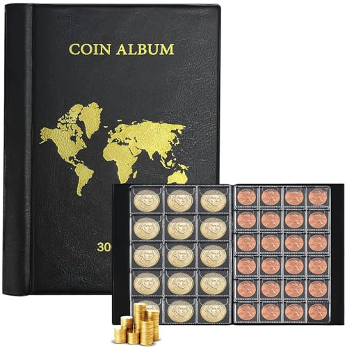 YushengTai Münzen Sammelalbum, 300 Stück 2 Euro Münzen Sammelalbum 3 x 3cm/4.5 x 4.5cm, Münzalbum Euro Münzen, Briefmarken, Medaillen, Abzeichen