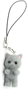 Miniblings katt plysch mobilhänge kattunge barn fluffig grå - handgjorda modesmycken - hänge mobiltelefon smycken nyckelring, 32mm, Flock i plast, inte känd