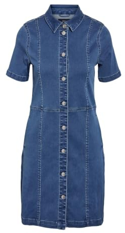 Noisy may NMNISA S/S Slim Denim Dress VI526BL NOOS Women's Short Dress Blue Basics, Streetwear, Blue, L