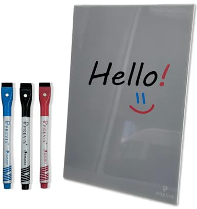 PREVIS Lavagna A5 Grigia in Metacrilato Premium (15x21 cm) - Elegante, Cancellabile e Portatile con 3 Pennarelli Colorati - Perfetta per Attività, Note e Pianificazione Quotidiana