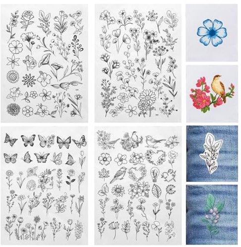 118 Stück Stickvorlagen Wasserlöslich mit Blumen, Selbstklebend Wasserlöslich Stickvlies, Wasserlöslicher Stabilisator für Stickerei, DIY Projekte, Stichübungen