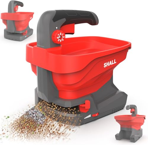 SHALL Battery Powered Fertilizer Spreader, 7.2V Rechargeable Seed Spreader for Salt, De-Icer, Earth Food, Grass Seed, 8-Level Settings and 3.3L Large Capacity Spreading up to 6458 sq.ft