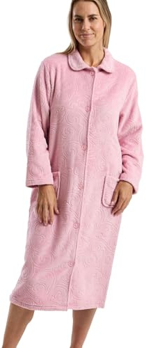 Marlon Sabrina Peignoir en polaire gaufrée à boutons pour femme – Manteau d'intérieur doux et confortable avec poches, Tourbillon de rose, M