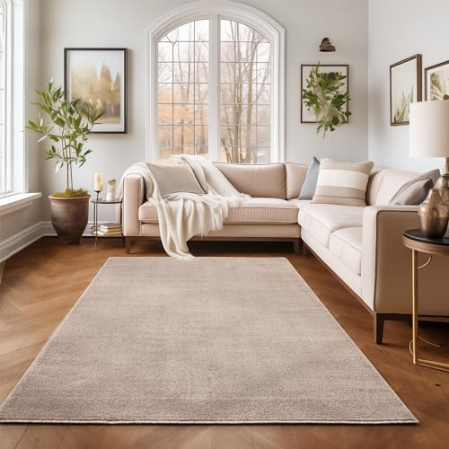 SIMPEX Tappeto 160x230 cm Beige, pelo corto regolare, colore neutro, struttura rettangolare con fondo antiscivolo per zona living e notte