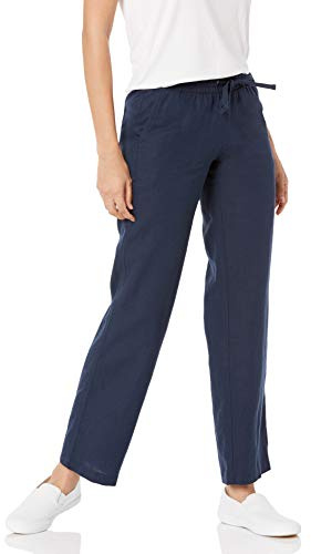 Amazon Essentials Pantalones de Pernera Ancha, Corte Holgado y Cordón en Mezcla de Lino (Disponible en Tallas Grandes) Mujer