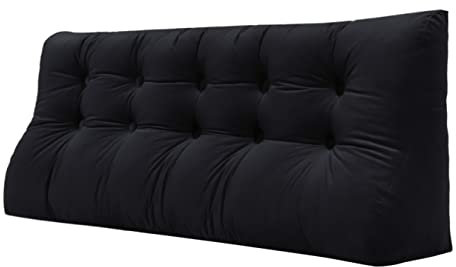 VERCART 55cm Hoches Dickes Rückenkissen Rückenlehne Lesekissen mit Zweireihig Kopfteil Gepolstert Keilkissen Bücherkissen Kopfkissen Wandkissen Lendenkissen fü Bett Tagesbett Samt Schwarz 160cm