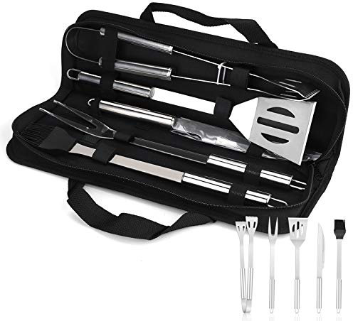 Utensili Barbecue, Hippodance Attrezzi per Barbecue Acciaio Inox Set Di Attrezzi Per Barbecue Perfetti per Grill Accessori per Utensili da Barbecue, Regalo Perfetto per Uomini, Marito o Papà - 5 pcs