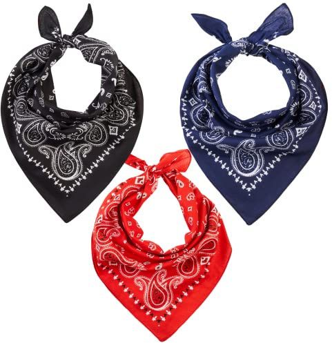 3er-Set Bandana Baumwolle für Männer & Frauen - Schwarz, Navyblau & Rot
