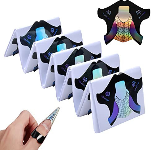 Nagel Schablone für Gelnägel 100 Stück Reflektierend Modellier-Schablone Selbstklebend, Leuchtende Schablonen Nagelverlängerung für Nailart