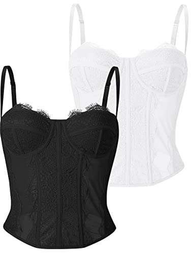 Dealmore - Top Corsetto da Donna per Uscire, in Pizzo e Rete, per Appuntamenti Notturni, Autunno, Abbigliamento alla Moda, Abbigliamento da Sera, Carino, per Festa, con Spalline, Canotta, M