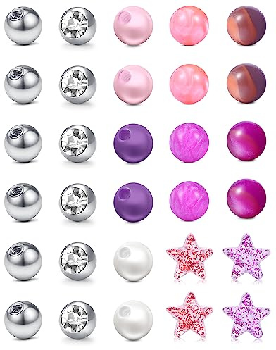 LAURITAMI Ricambi Pallina Piercing 5mm 1.6mm Acciaio Chirurgico avvita Sfere per Piercing Lingua Ombelico Barra