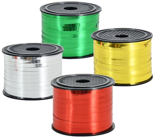 TONIFUL 400 Yards Curling Ribbon-Balloon Ribbon-Balloon String for Art&Craft Decor,Gift Wrapping,Ribbons and Bows for Christmas New Year Birthday Gifts Supplies (Shiny Gold Red Silver Green)