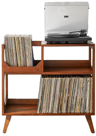 Crosley Furniture Asheville Mid-Century Modern Media Console Record Player Stand, Storage for Vinyl Records, Medium, Walnut