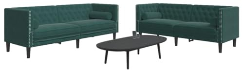Gecheer Set Divani Chesterfield 2pz con Cuscini Verde Scuro Velluto