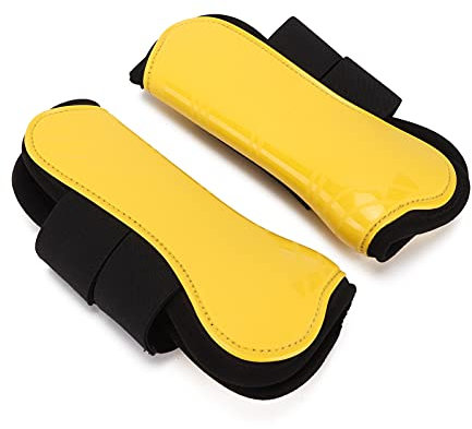 Qukaim Pferdegamaschen 4 Stück, schützende, verstellbare Pferdebeinstiefel zum Springen, Gelb, 2 Stück Vorder- und 2 Hinterbeinstiefel (L), PU-Schale, Hufschutz