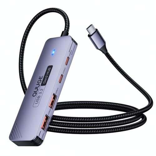 USB C 3.2 Hub 10Gbps, QUUGE 4-in-1 Adapter mit 2 USB-C 3.2 & 2 USB-A 3.2 Ports, Aluminium Multiport Splitter mit 100cm Nylon-Kabel kompatibel für MacBook Air/Pro, Mac mini M4, iMac, Dell, HP, Lenovo