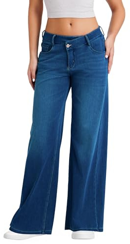 LaiEr Jeans à Jambe Large pour Femmes,Design Unique de Taille à Fermeture éclair,Coupe Droite,Coupe Ample,Pantalon en Denim à Haute élasticité adapté pour des Occasions décontractées.Bleu Foncé,XL