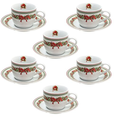 Tognana, Confezione 6 Tazze Caffè Con piatto Cc 80 Christmas Eve, Porcellana, Multicolor