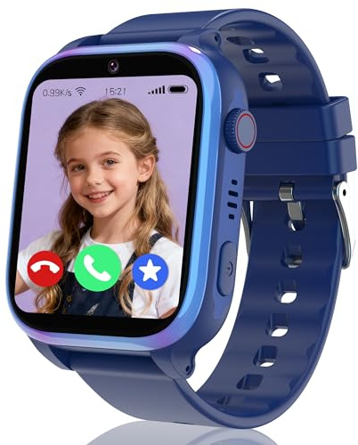 ELEJAFE 4G Montre Connectée Enfant avec GPS et Téléphone,IP68 Montre GPS Enfant Fille Garçon avec SOS, WiFi, Appels/Vidéo/Chat Vocal,IP68 Étanche Jeux Réveil Mode Classe,Smartwatch Cadeau