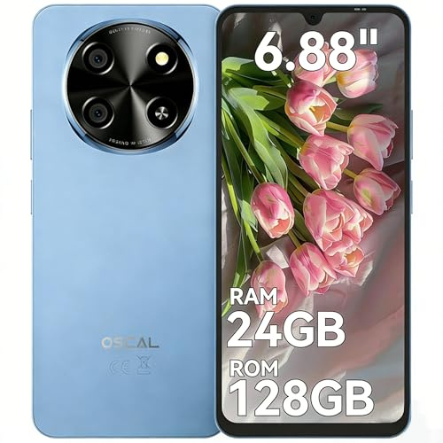 OSCAL Tiger 8 Telephone Portable 5G,24Go+128Go/2TB TF,Android 15 Smartphone,Octa-Core,NFC,Dual SIM,6.88 HD,5000mAh 15W Charge Rapide,Caméra AI,16MP+8MP,ID De Visage,Empreinte Digitale,Bleu