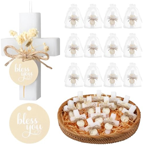 Lounsweer 12 Sets Baptism Favors Candles for Guests Cross Candle