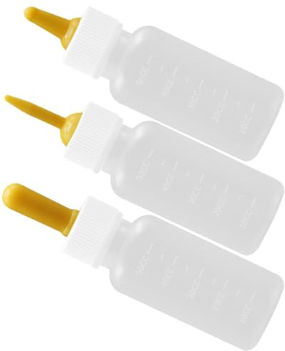 TOGEVAL Lot de 3 Biberons pour Animaux -Nés 50Ml Tétines Jaunes Couvercles Blancs Kit D’Alimentation pour Chiots et Chatons Biberons en Plastique Réutilisables Adaptés à L’Allaitement