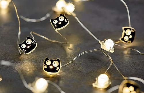 moses Ed, the Cat Mini-Lichterkette | 2,20 m LED-Lichterkette im Katzen-Design | 20 LEDs für den Innenbereich, Schwarz