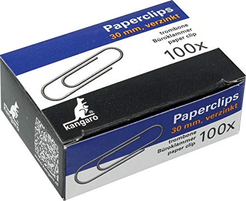 Paper Clips Kangaro 30 mm Round Box of 100 Zinc Plated