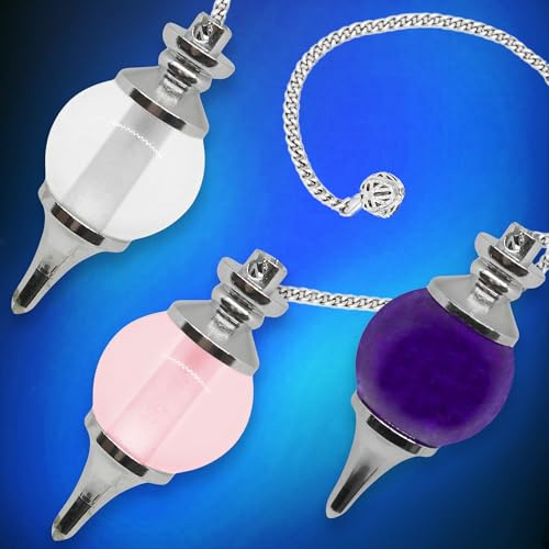 Vibratis - Lot de 3 Pendules Divinatoires de Radiesthésie en Cristal de Roche, Quartz Rose & Améthyste [𝐒𝐚𝐭𝐢𝐬𝐟𝐚𝐢𝐭 𝐨𝐮 𝐑𝐞𝐦𝐛𝐨𝐮𝐫𝐬𝐞 𝐚 𝐕𝐈𝐄]