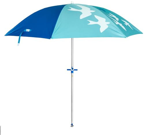 Pincho Parasol de plage Ø180 cm acier, tissu polyester avec protection UPF 50+, système, pointe en aluminium et poignée, 8 baleines en acier de 3 mm, inclinable, Bleu et bleu oiseaux, Grande,