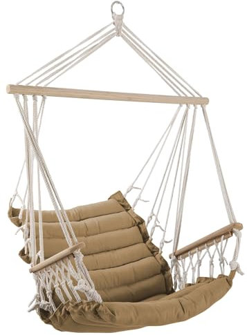 Design Hängesessel Stoffsessel Schwebesessel Hängekorb Maly-BRAUN mit extrem gemütlichem 6cm dicken Sitzkissen und Armlehnen ohne Hängesesselgestell