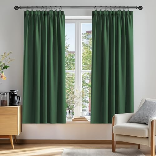 Deconovo Pencil Pleated Blackout Curtains Bedroom Thermal Insulated Curtains for Kids 46 x 54 Inch Forest Green 1 Pair