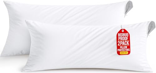 Set of 2 Pillow Protectors with Zipper Body Size, Bed Bug and Dust Mite Proof Pillow Covers, Ultra Soft Pillow Encasements, Moisture Wicking and Waterproof Pillow Cases by Utopia Bedding (White)