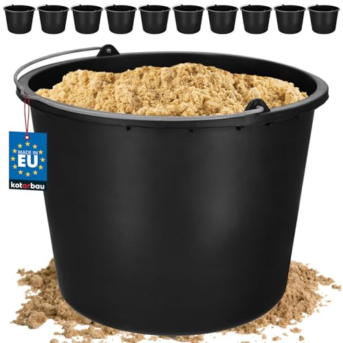KOTARBAU Uppsättning om 10 bygghinkar 20 l av plast rengöringshink murbrukshink cementhink vattenhink trädgårdshink plasthink svart