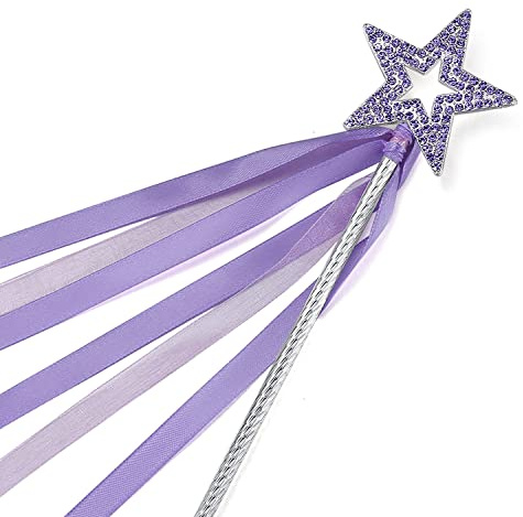 Lovelyshop Lavender Crystal Metal Star Fairy Wand with Ribbon for Girls Halloween Decorations
