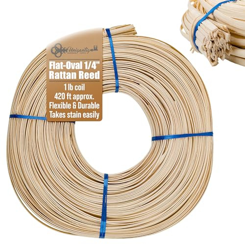 1/4 Flat Oval Reed - 1 Pound Coil - Rattan Reed for Basket Weaving, Wicker Furniture Repair and Weaving Projects - UA-14FOR