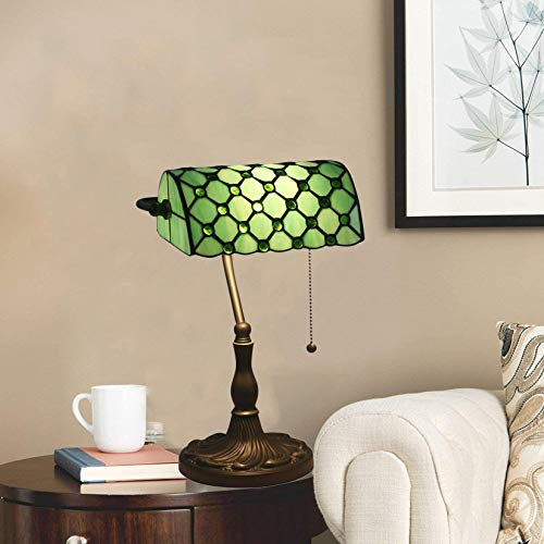 GAUUA Lampes de Table de banquier Vintage, Lampes de banquier de Style Tiffany, Lampe de Bureau de banquier en Verre taché Lampe avec Base en Alliage