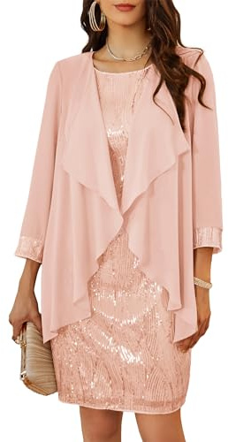 GRACE KARIN Ensemble 2 pièces avec robe, élégant, sans manches, à paillettes, col rond, cardigan, en tulle, robe de soirée, pour fête