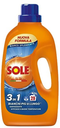 Sole Detersivo Lavatrice Bianco splendente 29 Lavaggi, Formula igienizzante, Detersivo Lavatrice Liquido Bianco Splendente, rimuove le macchie a basse temperature